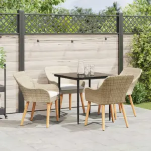 5-osaline aiamööbli komplekt patjadega, beež polürotang, laud 80 x 80 cm