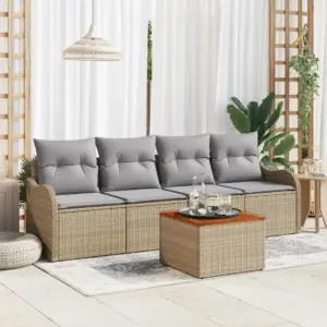 Modulaarne aiadiivanikomplekt patjadega, 5-osaline, beež polürotang, 4 istekohta