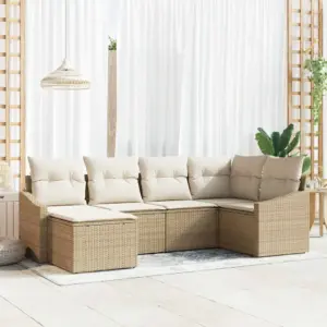 Aiamööbli diivanikomplekt patjadega, 6-osaline, beež polürotang, modulaarne, 5 istekohta