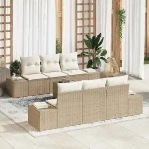 7-osaline modulaarne aiadiivanikomplekt patjadega, beež polürotang, 6 istekohaga