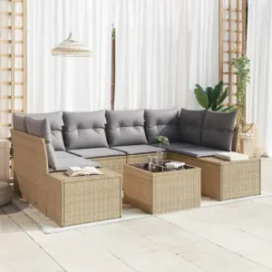 7-osaline modulaarne aiadiivanikomplekt patjadega, beež polürotang, 6 istekohta