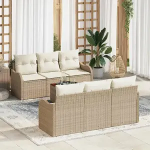 7-osaline modulaarne aiamööbli komplekt patjadega, 6-kohaline, beež polürotang