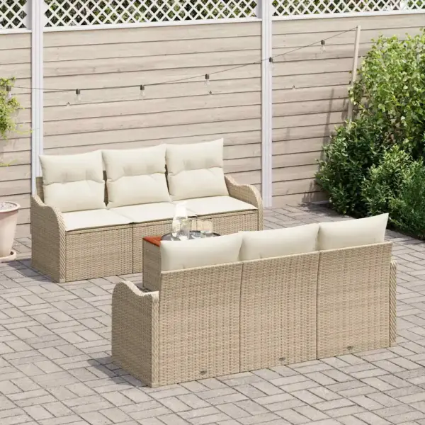 7-osaline modulaarne aiamööbli komplekt patjadega, 6-kohaline, beež polürotang - 3