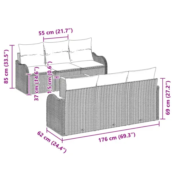 7-osaline modulaarne aiamööbli komplekt patjadega, 6-kohaline, beež polürotang - 8