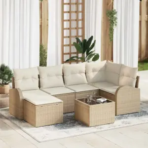 7-osaline modulaarne aiadiivanikomplekt, beež polürotang, 6 istekohaga