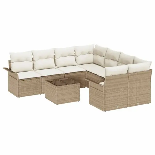 9-osaline aiamööbli diivanikomplekt, beež polürotang, modulaarne nurgadiivan ja laud, 242,5 x 234 x 85 cm - 2