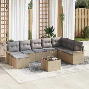 Modulaarne 9-osaline aiamööbli diivanikomplekt patjadega, beež polürotang