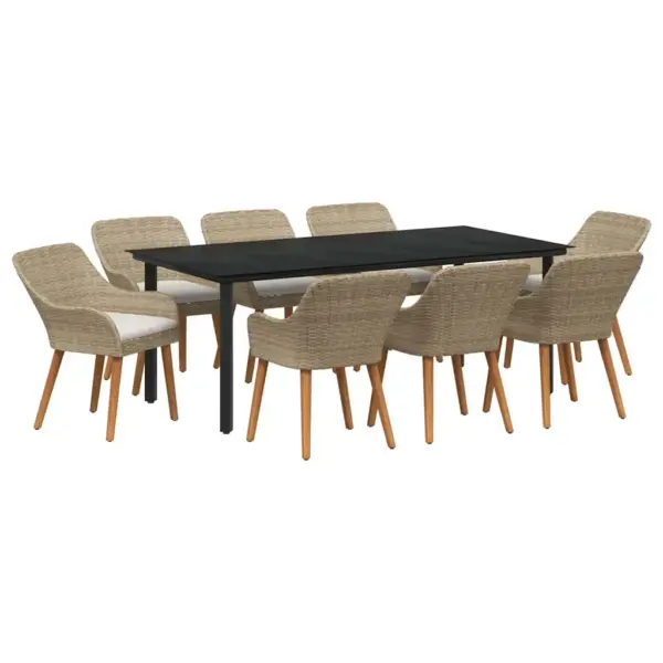 9-osaline aiamööbli komplekt lauaga ja patjadega, beež polürotang, laud 200 x 100 cm - 2