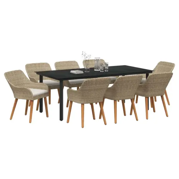 9-osaline aiamööbli komplekt lauaga ja patjadega, beež polürotang, laud 200 x 100 cm - 3