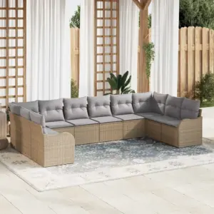 Modulaarne aia diivanikomplekt, beež polürotang, 10-osa, 344 x 177,5 x 85 cm
