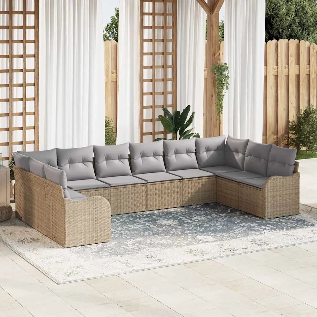 Modulaarne aia diivanikomplekt, beež polürotang, 10-osa, 344 x 177,5 x 85 cm