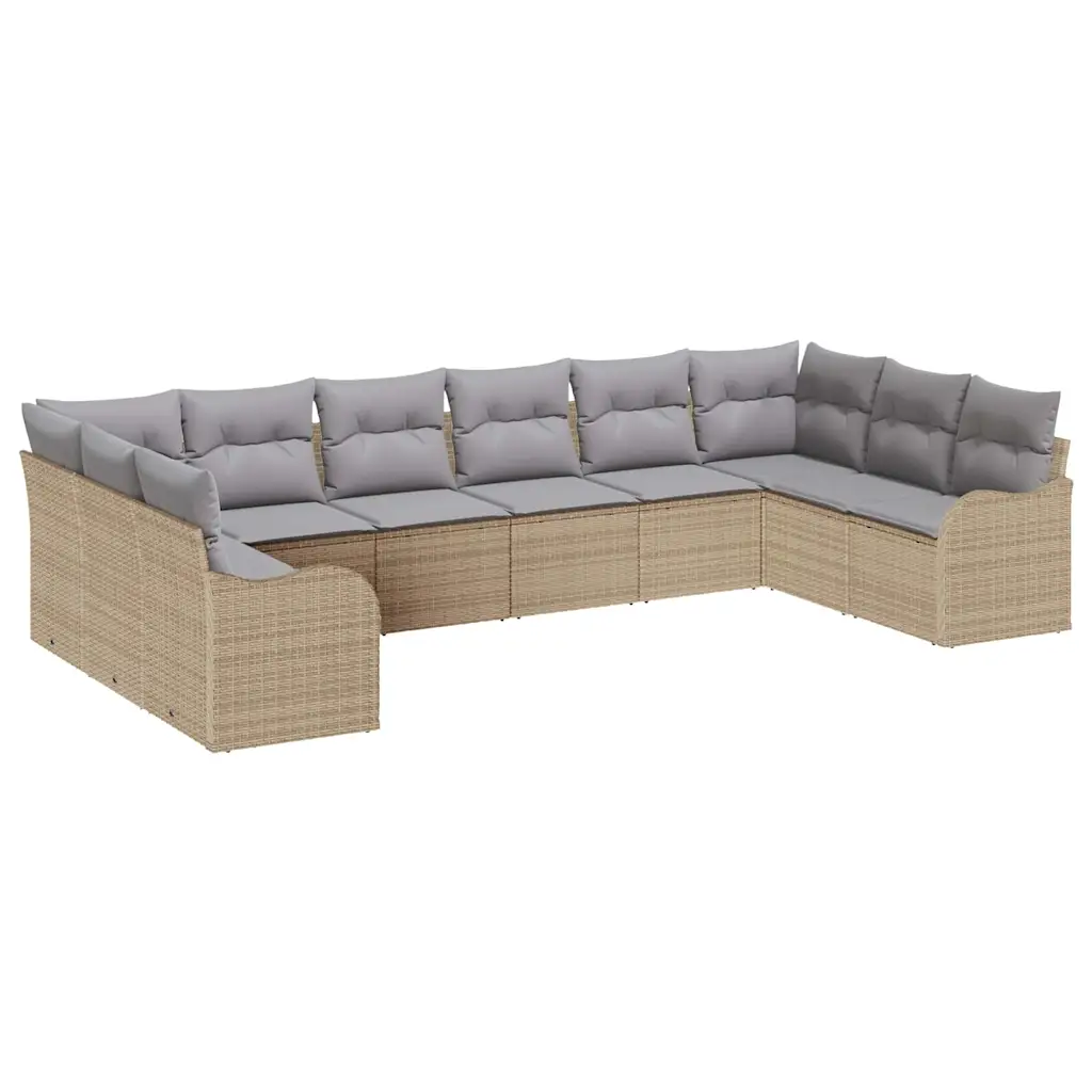 Modulaarne aia diivanikomplekt, beež polürotang, 10-osa, 344 x 177,5 x 85 cm