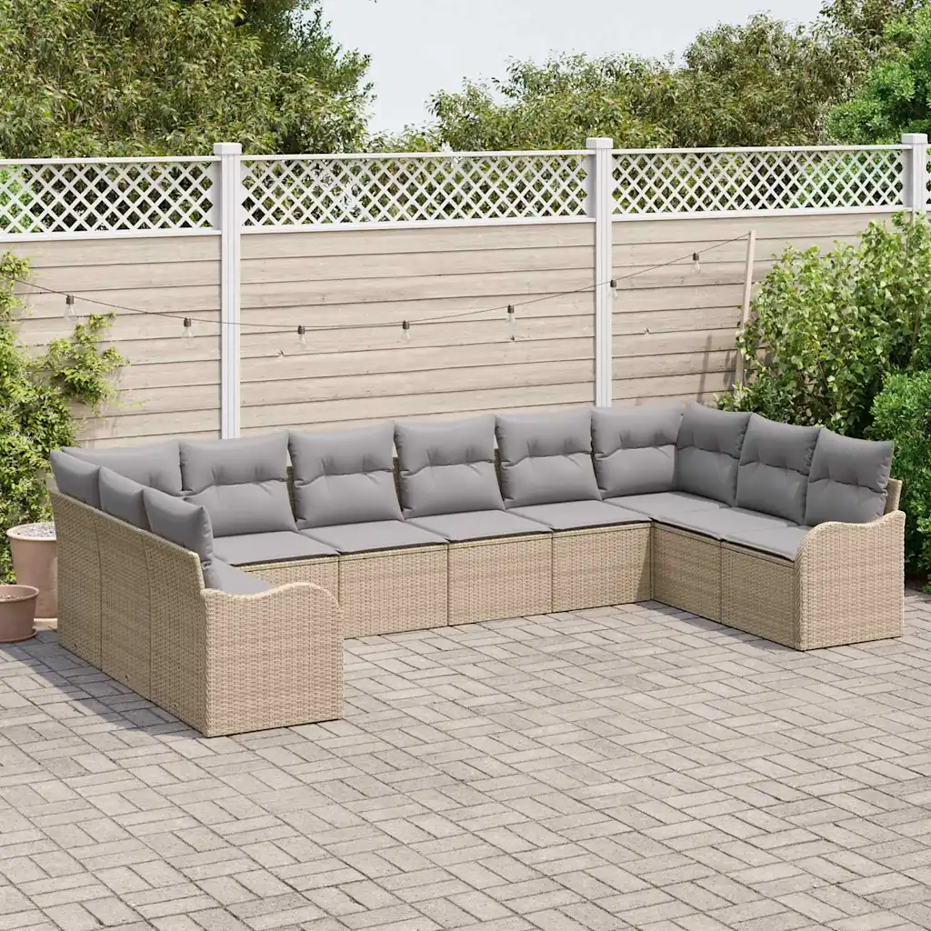 Modulaarne aia diivanikomplekt, beež polürotang, 10-osa, 344 x 177,5 x 85 cm