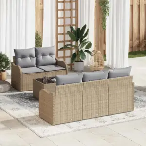 6-osaline modulaarne aia diivanikomplekt, beež polürotang, 5-kohaline
