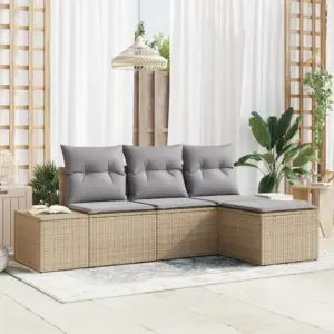 Modulaarne beež aiadiivanikomplekt patjadega, 4-osaline polürotang, 3-kohaline