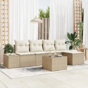 Modulaarne aiadiivanikomplekt patjadega, 6-osaline, beež polürotang, 4 istekohta