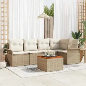 Modulaarne aiadiivanikomplekt patjadega ja lauaga, 6-osaline beež polürotang, 5 istekohta