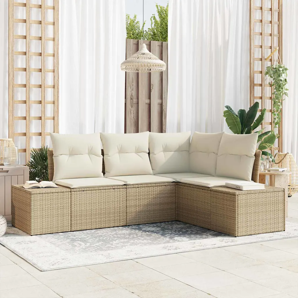 Modulaarne beež polürotangist aiadiivanikomplekt patjadega, 4-osaline