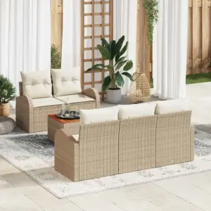 Modulaarne aiamööbli komplekt 5-kohaline, beež polürotang, padjadega, 6 osa