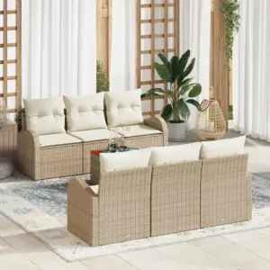 Modulaarne aiamööbli diivanikomplekt patjadega, 7-osaline, beež polürotang, 6 istekohaga
