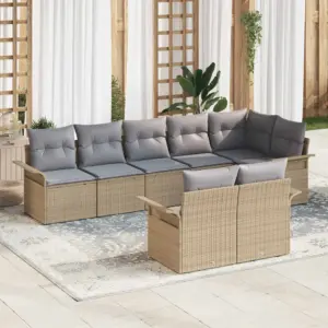 Modulaarne aia diivanikomplekt padjadega, 8 osa, 9 istekohta, beež polürotang, reguleeritava kõrgusega laud