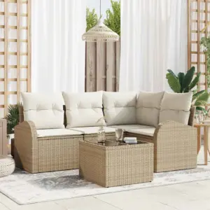 4-kohaline modulaarne aiamööbli diivanikomplekt, beež polürotang, laud 55 x 55 x 37 cm