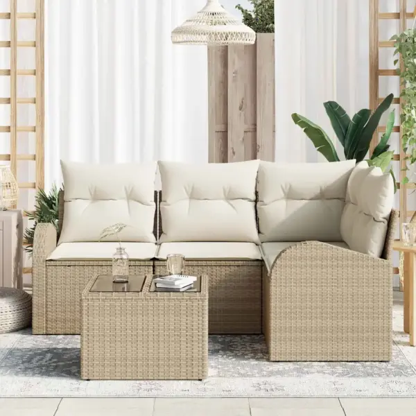 4-kohaline modulaarne aiamööbli diivanikomplekt, beež polürotang, laud 55 x 55 x 37 cm - 3