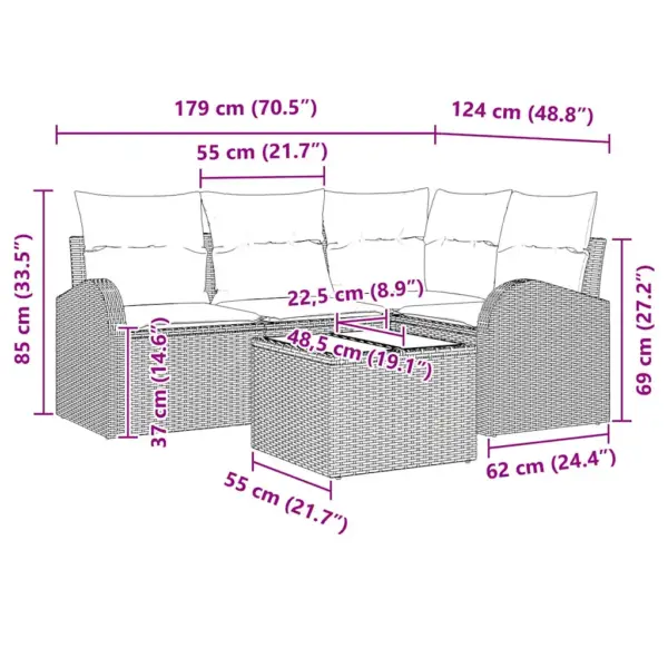 4-kohaline modulaarne aiamööbli diivanikomplekt, beež polürotang, laud 55 x 55 x 37 cm - 9
