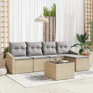 Modulaarne polürotangist aiadiivanikomplekt patjadega, 6 osa, beež, 4 istekohta, 233 x 117 x 85 cm