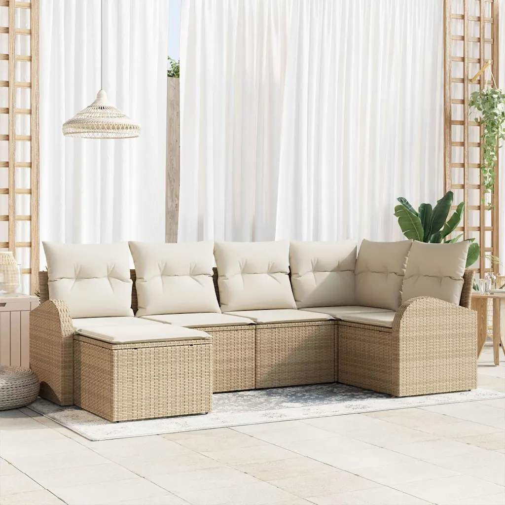 Aiamööbli diivanikomplekt, 6-osaline, beež polürotang, modulaarne