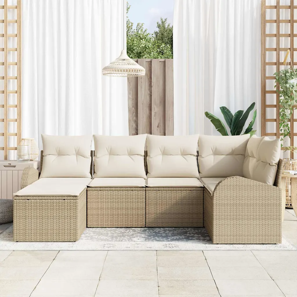 Aiamööbli diivanikomplekt, 6-osaline, beež polürotang, modulaarne