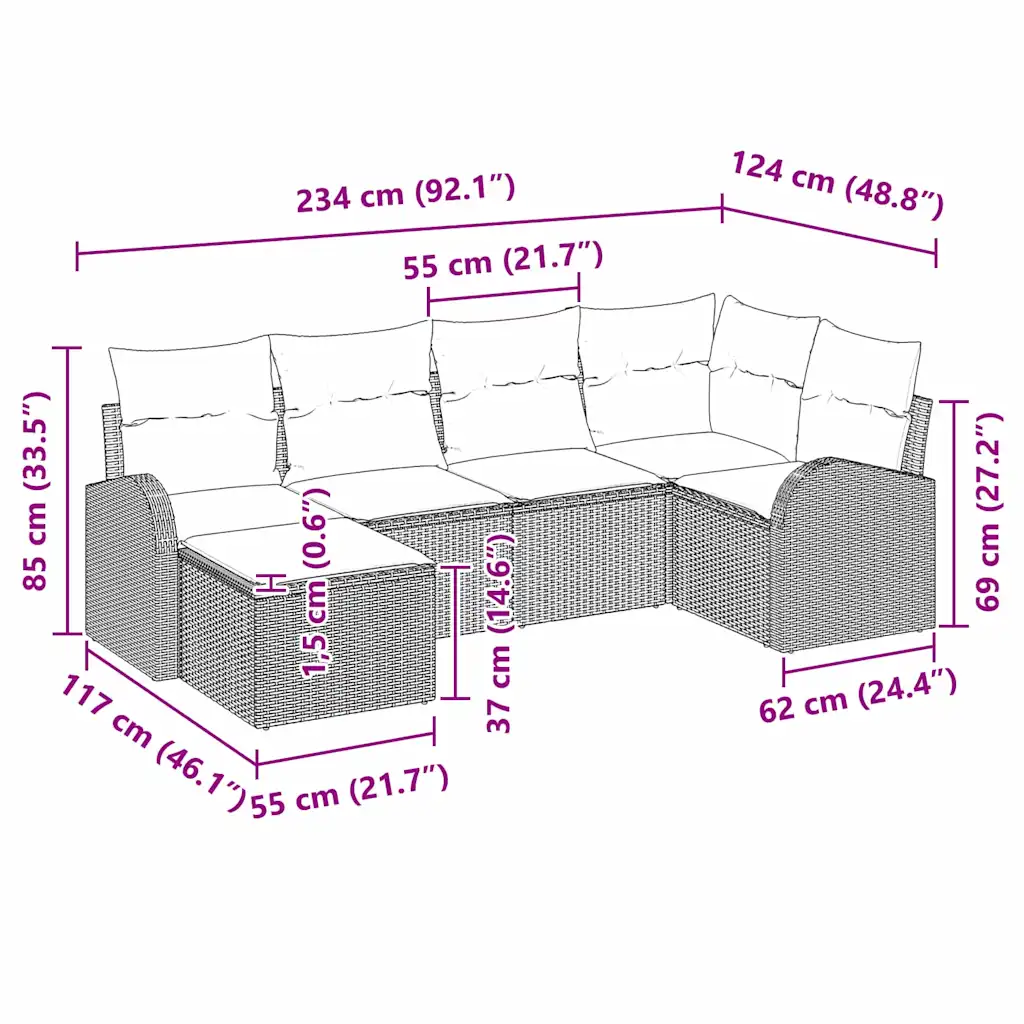 Aiamööbli diivanikomplekt, 6-osaline, beež polürotang, modulaarne