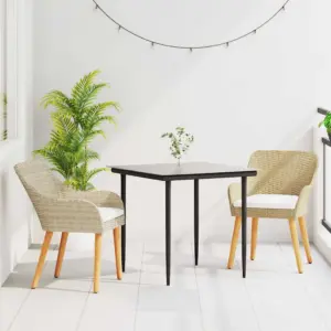 3-osaline beež polürotangist aiamööbli komplekt patjadega, laud 80 x 80 cm, 2 tooli