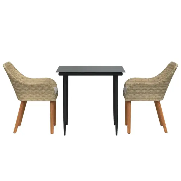 3-osaline beež polürotangist aiamööbli komplekt patjadega, laud 80 x 80 cm, 2 tooli - 7