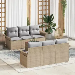 7-osaline modulaarne aiamööbli komplekt patjadega, beež polürotang, 6 istekohta