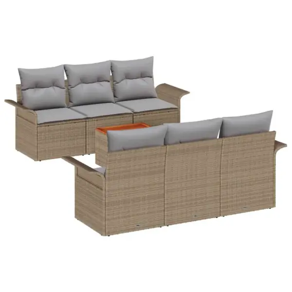 7-osaline modulaarne aiamööbli komplekt patjadega, beež polürotang, 6 istekohta - 2