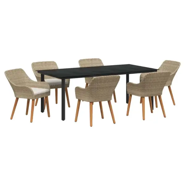 7-osaline beežist polürotangist aiamööbli komplekt padjaga, laud 200 x 100 cm - 2