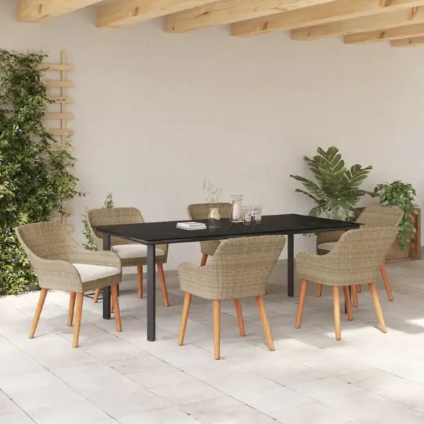 7-osaline beežist polürotangist aiamööbli komplekt padjaga, laud 200 x 100 cm - 4