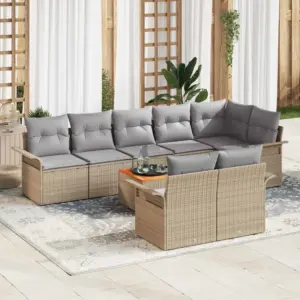 9-osaline modulaarne aiamööbli komplekt patjadega, beež polürotang, 8 istekohta