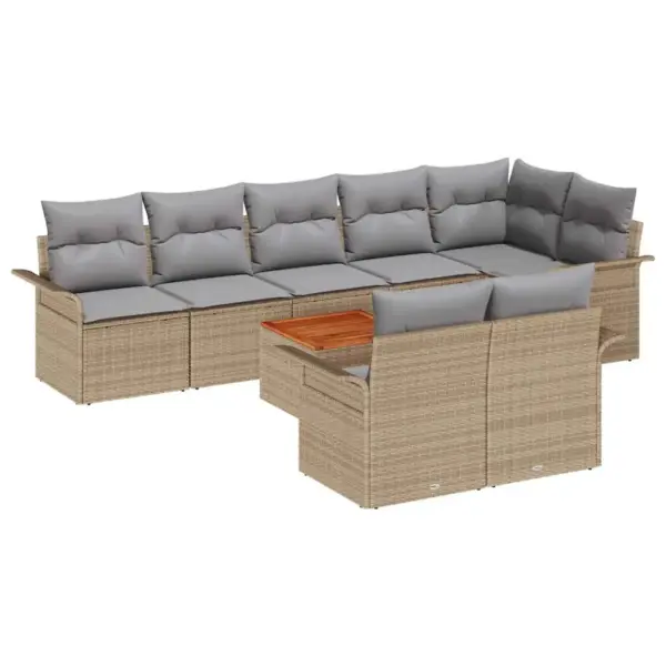 9-osaline modulaarne aiamööbli komplekt patjadega, beež polürotang, 8 istekohta - 2