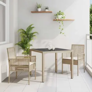 Beež polürotangist aiamööbli komplekt karastatud klaasist lauaplaadiga, laud 90 x 90 cm, 4 tooli