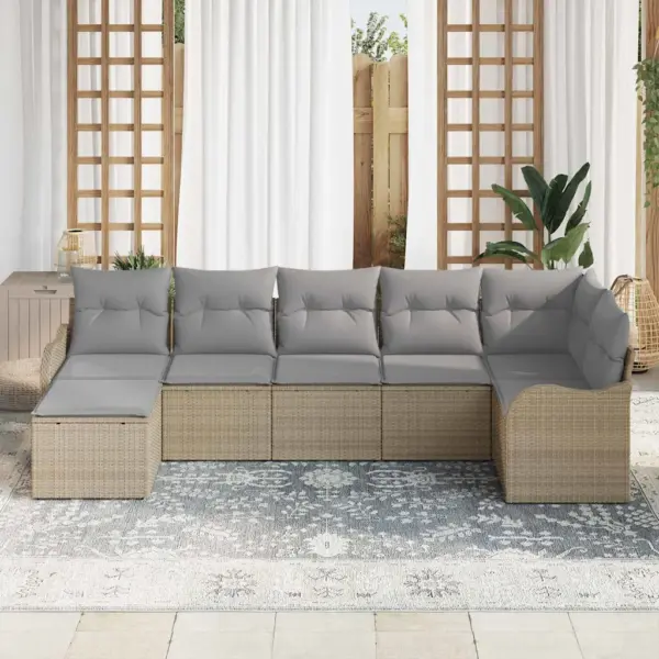 Aiamööbli nurgadiivanikomplekt 7-osaline, beež polürotang, 7 istekohaga, 287,5 x 122,5 x 85 cm - 3