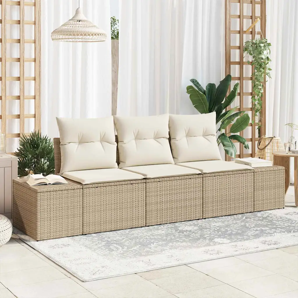 Modulaarne aiamööbli diivanikomplekt panipaigaga, 3-kohaline, beež polürotang