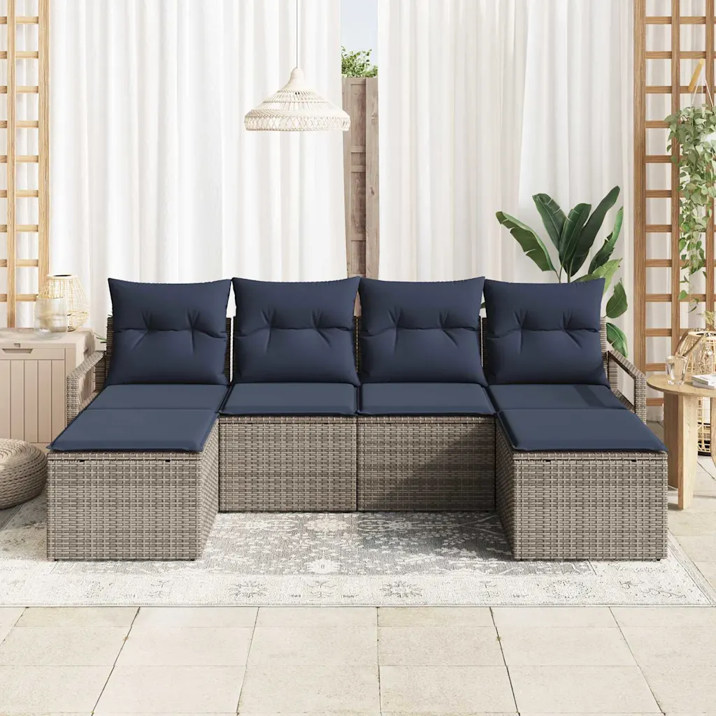 Modulaarne aiadiivanikomplekt, 6-osaline, hall polürotang, 4 istekohta