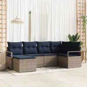 6-osaline modulaarne aiamööbli diivanikomplekt patjadega, 5-kohaline, hall polürotang