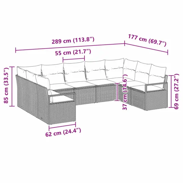 9-osaline hall polürotangist modulaarne aiamööbli diivanikomplekt patjadega, reguleeritava kõrgusega lauaga - 8
