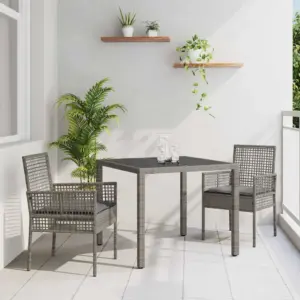 Hall polürotangist aiamööbli komplekt karastatud klaasplaadiga, laud 90 x 90 cm, 3 osa