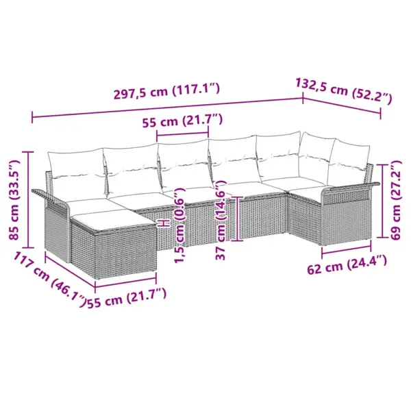 Hall modulaarne polürotangist aianurgadiivan patjadega, 7-osaline komplekt - 13