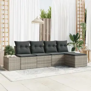 5-osaline helehall modulaarne aiamööbli diivanikomplekt patjadega, polürotang