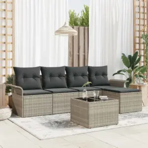 Modulaarne õuediivanikomplekt patjadega, 6-osaline, helehall polürotang, 5 istekohta
